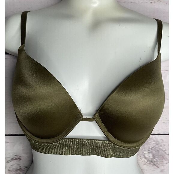 Victoria's Secret Olive Green Shine 32‎ D Push Up Bra Excellent - Picture 1 of 9